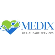Medix Healthcare Services logo by Delphi Healthcare Solutions. A modern medical emblem combining a heart and stethoscope to represent comprehensive healthcare and patient-centered services.