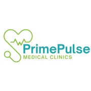 PrimePulse Medical Clinics logo by Delphi Healthcare Solutions. A modern healthcare emblem combining a medical cross and heart pulse line to represent vitality, emergency care, and patient-centered wellness.