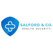 Salford & Co. Health Security logo by Delphi Healthcare Solutions. The emblem combines a medical cross, pulse line, and laurel wreath to represent trusted healthcare security, clinical excellence, and patient safety.